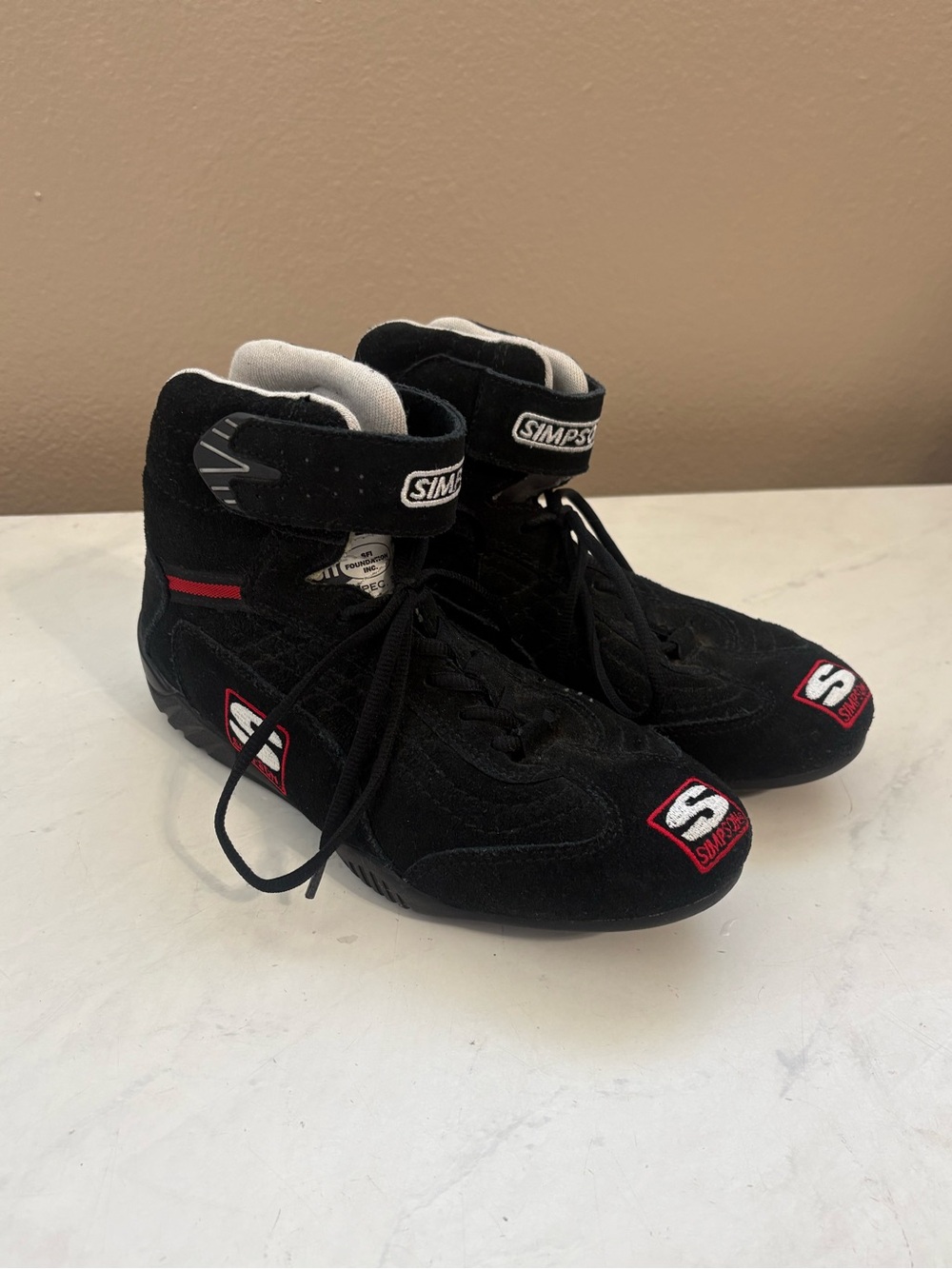 Simpson Racing Youth Size 6.5 Adrenaline High Top Driving Shoes Black Red